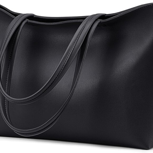 Faux Leather Tote Bag Unisex Large Storage Zipper Shoulder Purse Work & Casual - Picture 1 of 7